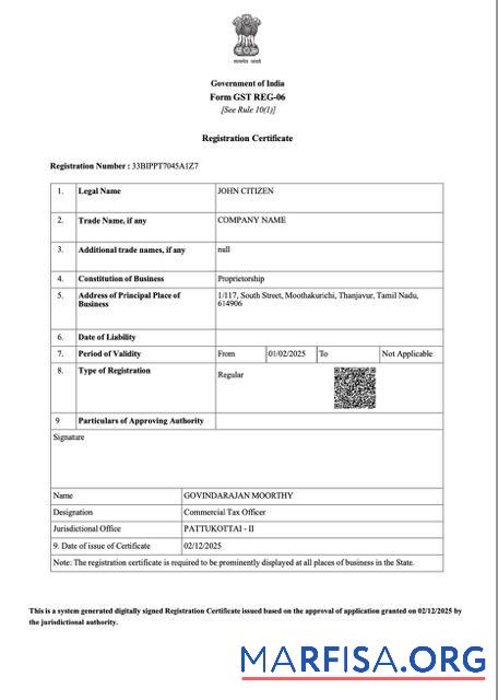 Realistic India registration certificate Word and PDF template